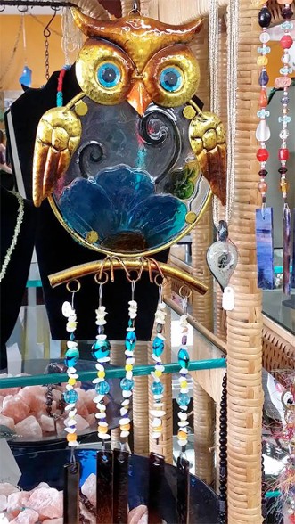 Unique brass and stained glass wind chime